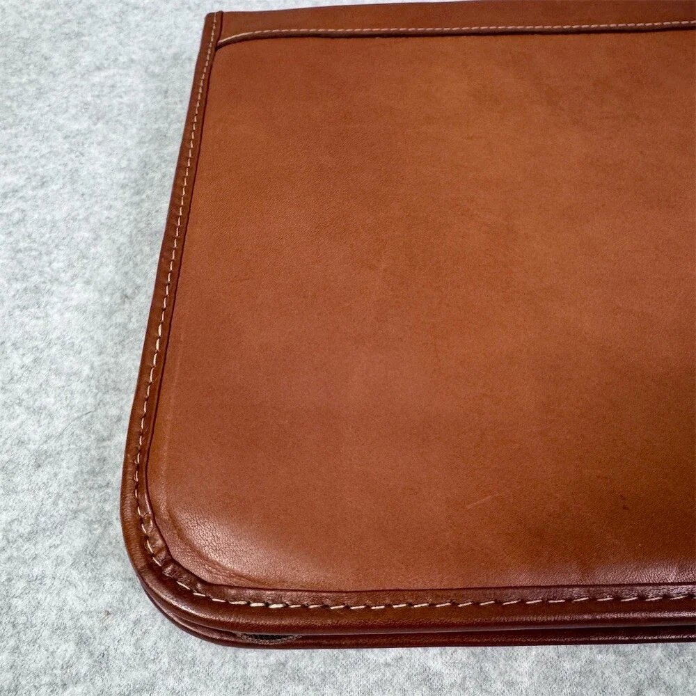 Vintage Brown Leather Portfolio Briefcase Document Case Top Handle Zip Closure